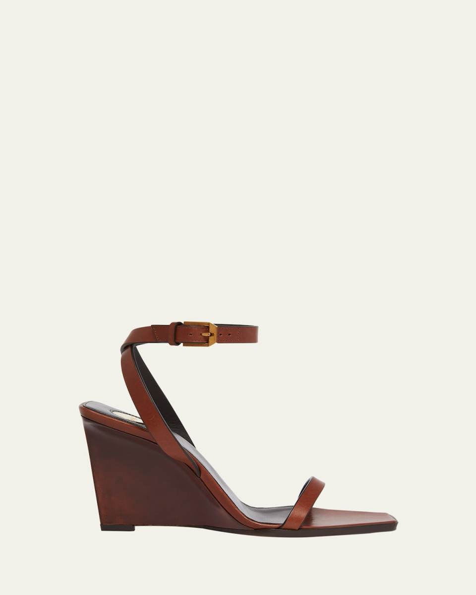 May Leather Ankle-Strap Wedge Sandals